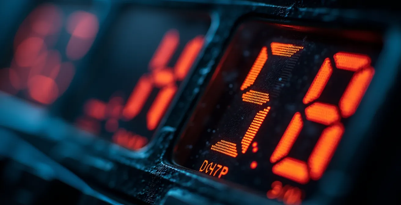 Macro détaillé d'un écran de gestionnaire de batterie affichant les données d'autonomie