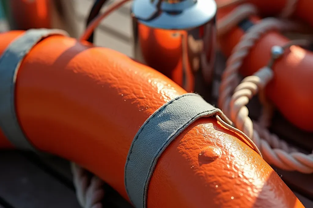 Équipements de sécurité nautique disposés sur le pont d'un bateau