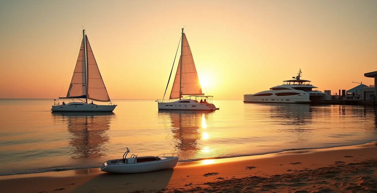 Composition montrant trois types de bateaux représentant l'évolution d'un programme de navigation au fil de la vie