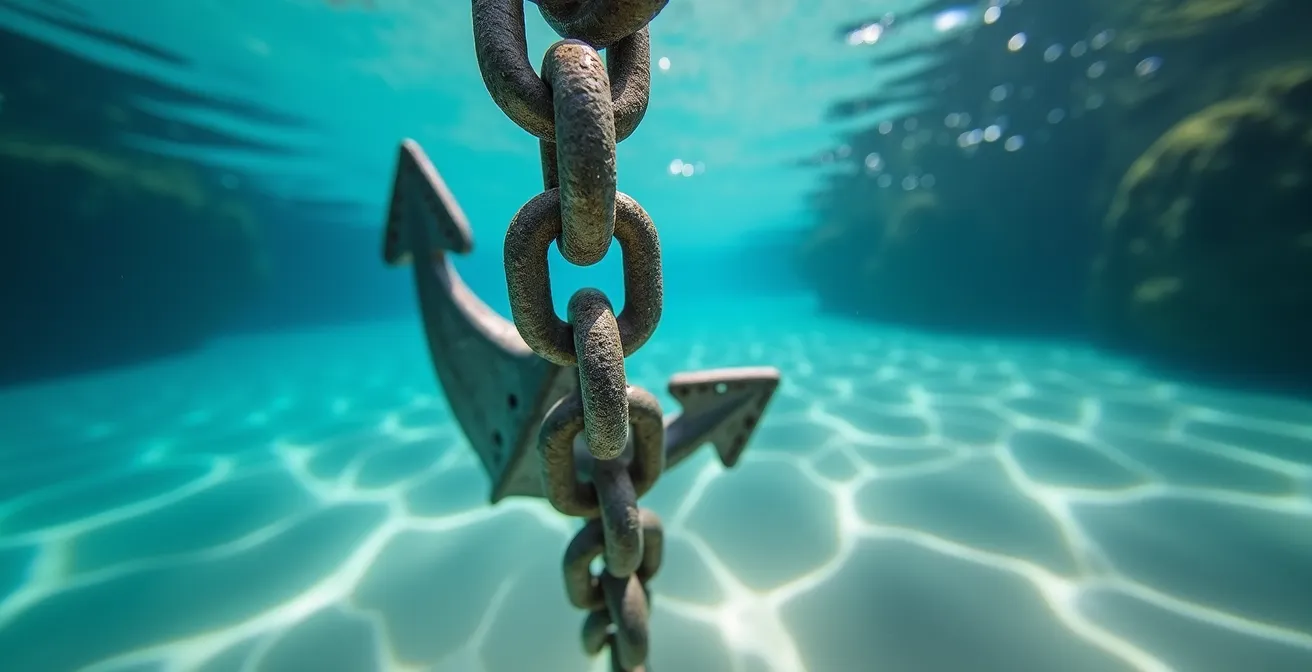 Voilier au mouillage dans une crique isolée des Petites Cyclades avec eau turquoise