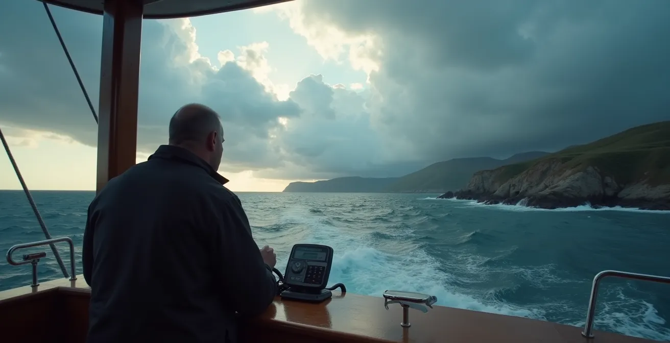 Plaisancier observant les signes météorologiques sur la côte bretonne